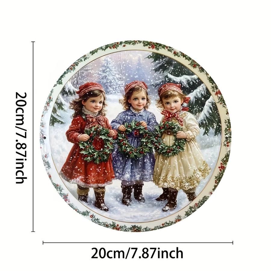 Potdemiel Metallschild Victoria Winter Christmas Scene Rund in Multicolour mit Vintage-Illustration zur Weihnachtsdekoration Durchmesser: 20 cm - Bild 2