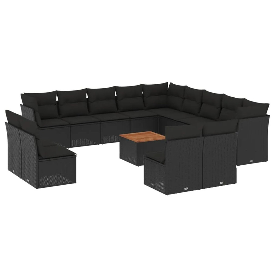 vidaXL 14-tlg. Garten-Sofagarnitur aus Polyrattan in Schwarz mit Kissen und Gartentisch - Bild 2