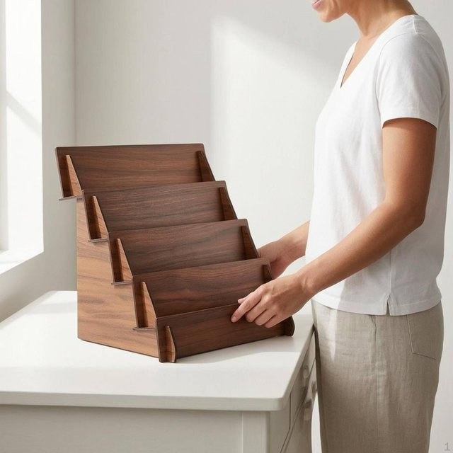 HomeVibe Haus Kartenhalter Organizer aus Holz in Braun mit mehreren Fächern - Bild 1