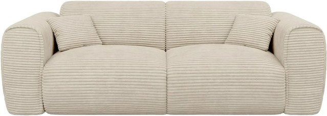 Vente-unique Schlafsofa Pognia in Beige mit Cord-Bezug und Armlehnen, Breite: 216 cm - Bild 1