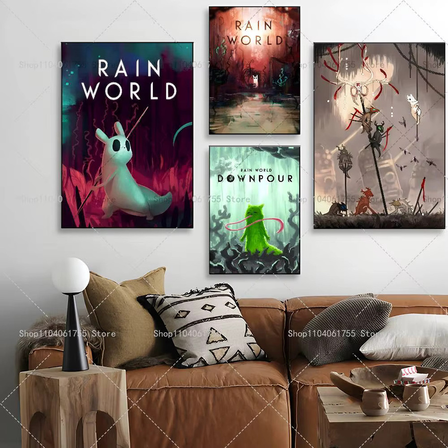 R-Rain World Videospiel-Poster, selbstklebender Kunst-Aufkleber aus wasserfestem Papier, Wanddekoration in Mehrfarbig, Rechteckig - Bild 3