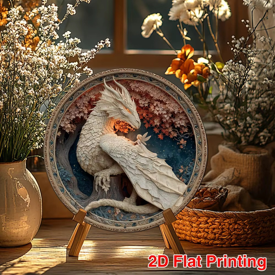 HELLOYOUNG Metall-Wanddekoration Walddrache, rundes Aluminium-Schild in Weiß, Durchmesser: 20,32 cm - Bild 5