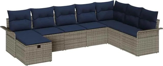 vidaXL Gartensofa-Set aus Poly-Rattan in Grau und Blau mit 8 Kissen und L-Form - Bild 1