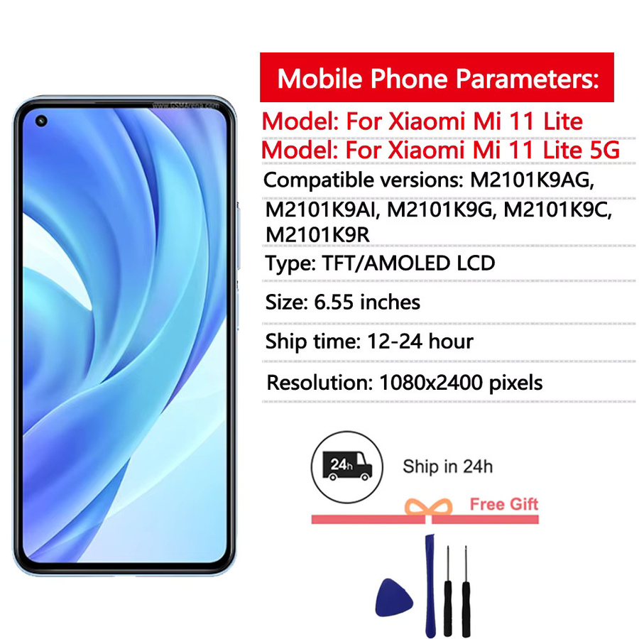 Xiaomi Mi 11 Lite 5G AMOLED Display Ersatz mit Touchscreen Digitizer Baugruppe in Gold - Bild 2
