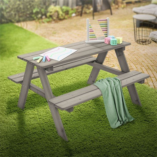ML-Design Kindersitzgarnitur Picknicktisch für 4 Kinder aus grauem Massivholz Tannenholz - Bild 1