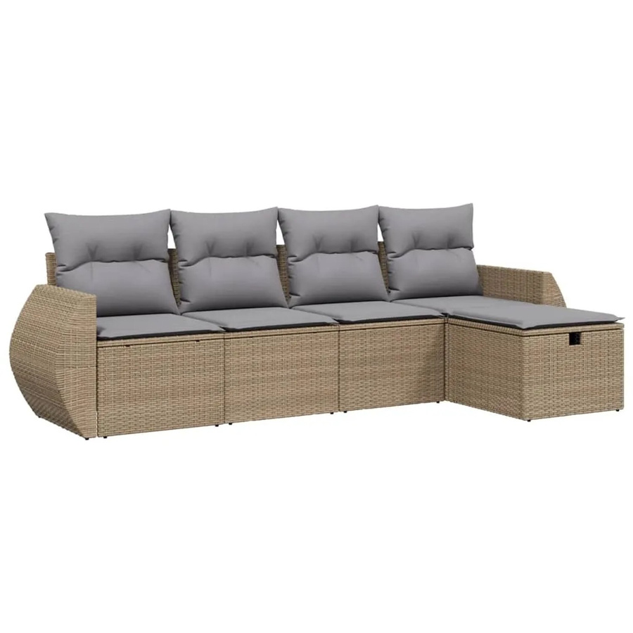 vidaXL 5-tlg Garten-Sofagarnitur L-Form in Beige mit Kissen und Ottoman aus Poly Rattan und Metall - Bild 2