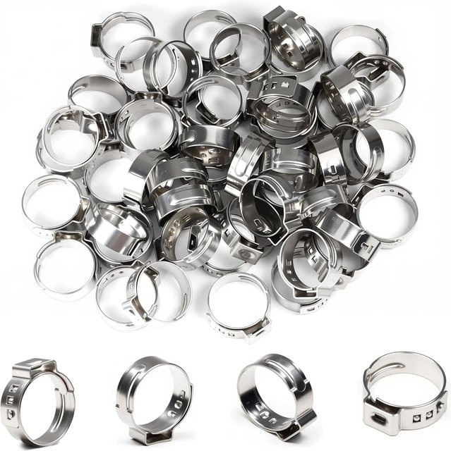 YISEONG Einohr-Schlauchschellen Set aus Edelstahl 304, 50 Stück, Durchmesser: 5,3–42 mm - Bild 1