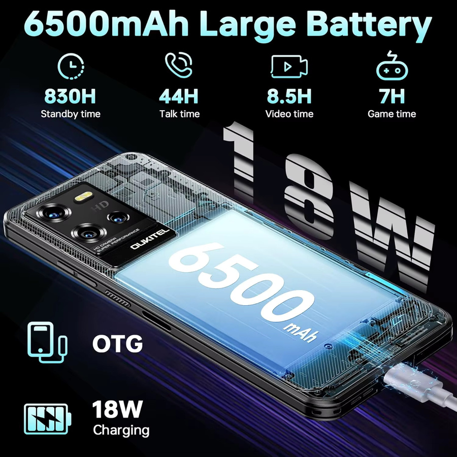Oukitel WP50 5G Smartphone Android 14, 256 GB ROM, 16 GB RAM, 6,6 Zoll HD+ Display, Schwarz - Bild 3