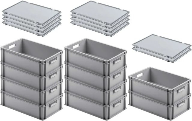 PROREGAL SuperSparSet 10 Euroboxen mit Scharnierdeckel und offenem Griff, Grau, H x B x T: 17,5 x 40 x 60 cm - Bild 1