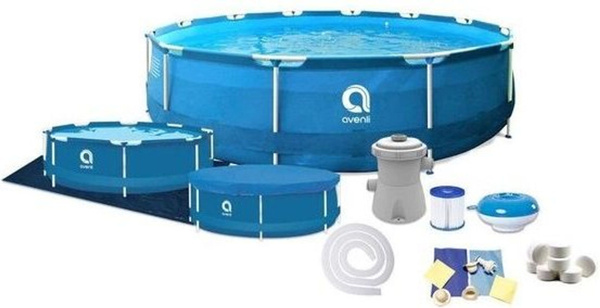 Viking Choice Avenli Aufstellpool Komplettset in Blau mit Pumpe und Filteranlage, Durchmesser: 366 cm, Höhe: 76 cm