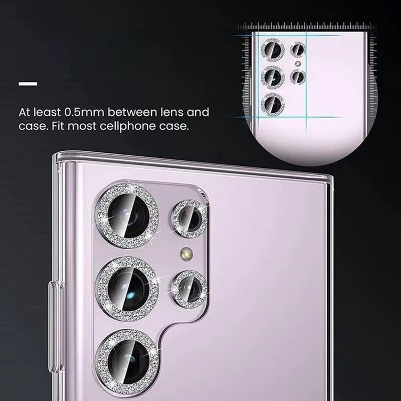 Xyun Glitzer Kamera-Displayschutz für Samsung Galaxy S25 Ultra S25 Plus S24 Ultra S24 Plus S23 Ultra S22 Ultra Rückseiten-Objektivring in Silber - Bild 3