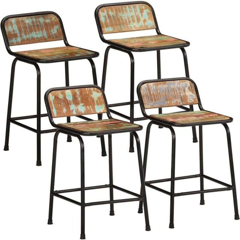 Vidaxl Barhocker 4er Set im Industrial Design aus Massivholz und Metall, Braun/Bunt, B/T/H: 46 x 35,5 x 70 cm - Bild 1