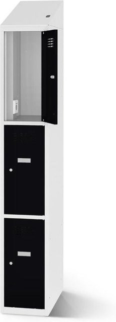 rotstahl Fächerschrank mit 3 Fächern und Ladefunktion, schwarz, B/H: 30 x 200 cm - Bild 1