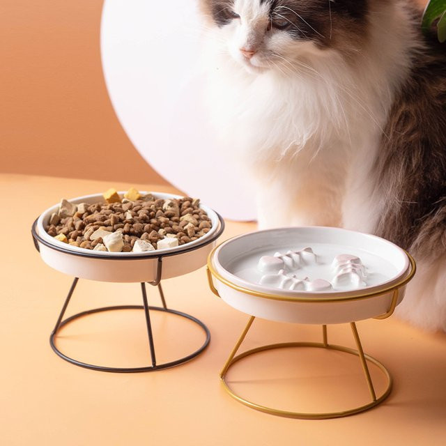 PGY Slow Food Keramik Katzenschüssel mit hohem Fuß in Schwarz oder Weiß - Bild 1