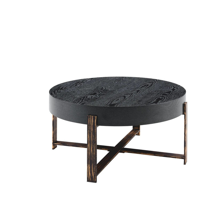 okwish Couchtisch mit rundem Design und Metallkreuzgestell in Schwarz, B/T/H: 68 x 68 x 36 cm - Bild 2