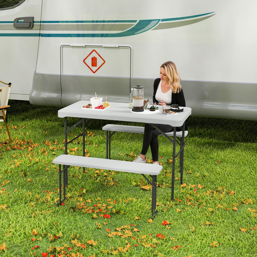 Outsunny Campingtisch- und Stuhlset hellgrau, klappbares Set mit Tisch und Stühlen für Erwachsene, Breite: 113 cm - Bild 2
