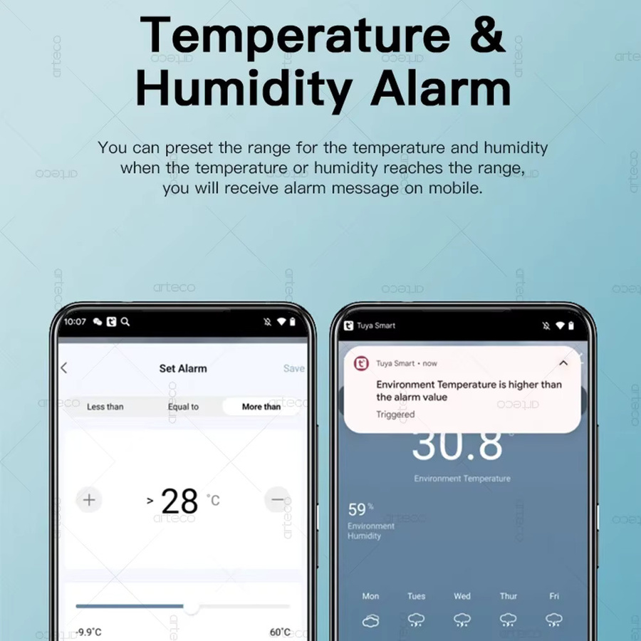 Tuya WiFi Temperatur- und Feuchtigkeitssensor mit externer Sonde in Weiß, Hygrometer mit App-Überwachung, kompatibel mit Smart Life, Alexa und Google Home - Bild 3