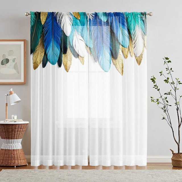 2er-Set halbtransparente Fenstergardinen mit botanischem Aquarell-Blattprint in Grau und Multicolour, B: 132 cm, H: 160 cm - Bild 1