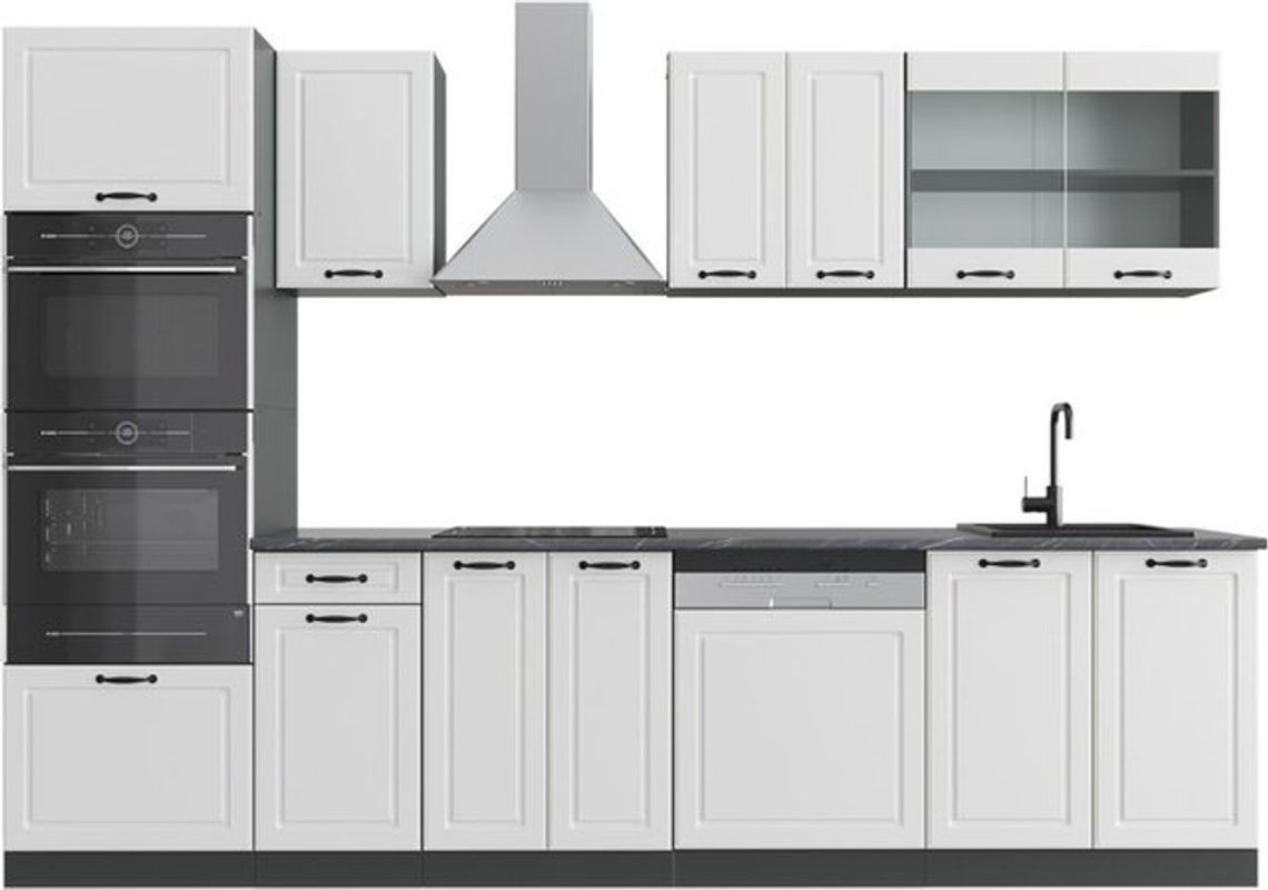 Vicco Küchenzeile R-Line Landhaus in Weiß und Anthrazit mit Hochschrank, Breite: 300 cm, Höhe: 207 cm, Tiefe: 60 cm - Bild 1
