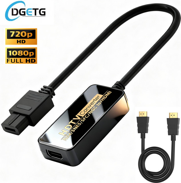 Nintendo N64 HDMI-Konverterkabel für N64, NGC, SNES und SFC in Schwarz für Retro-Spiele, 1080P Full HD Plug-and-Play Volldigital-Kabel - Bild 1