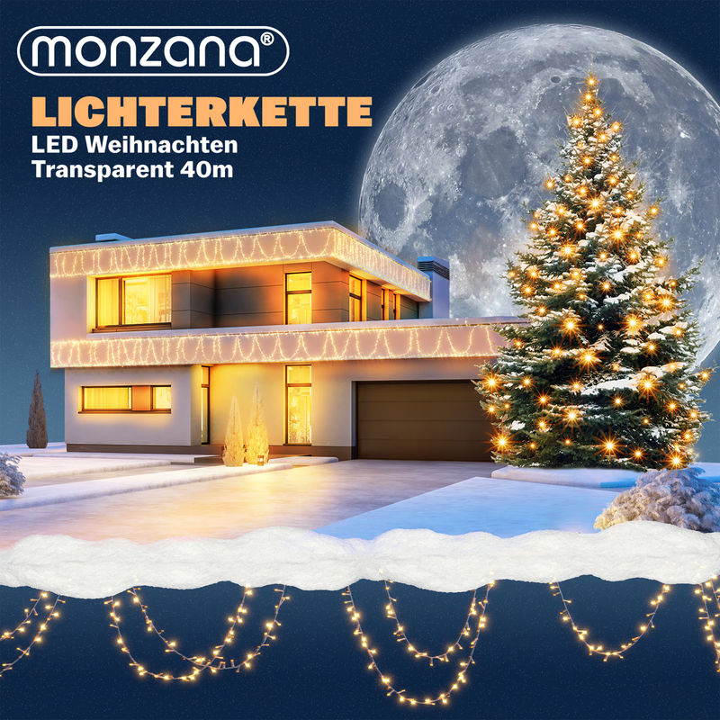 Monzana LED Weihnachts-Lichterkette Warmweiß, 40 m, mit Fernbedienung, Timer und Dimmfunktion, transparent - Bild 2