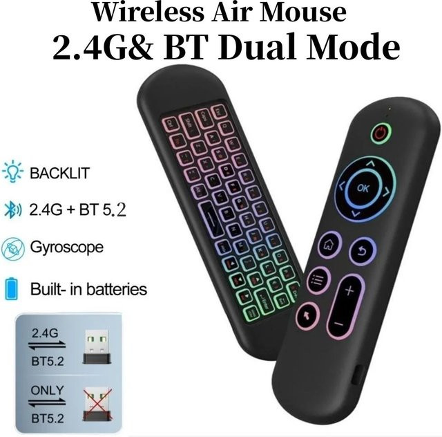 Kebidumei M5 Air Mouse Mini Tastatur mit Bluetooth 5.2 und 2,4 GHz Wireless, Hintergrundbeleuchtung und Sprachsteuerung, Schwarz - Bild 1
