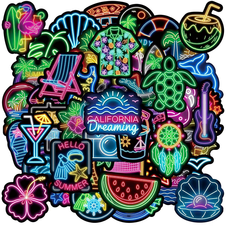 Rspctou Sommer-Strand-Neonlicht-Aufkleber, Cartoon, Multicolor - Bild 2