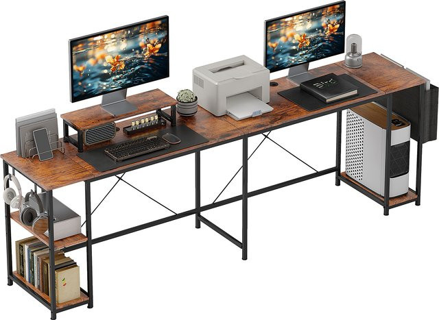 HOMCOM L-förmiger Eckschreibtisch in Rustikal-Braun mit Ablagefächern und Monitorständer, umkehrbarer Computertisch für Büro und Heimbüro, B/T: 168 x 120 cm - Bild 1