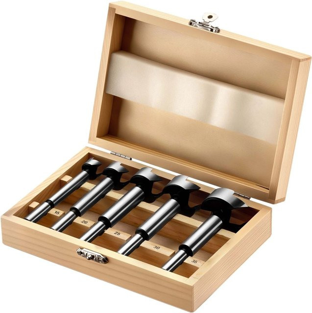 Wiltec Forstner-Bohrerset aus Stahl, 5-teilig, Silber, Durchmesser 15-35 mm - Bild 1