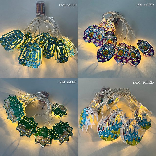 Joy-enlife LED Ramadan Dekoration Eid Mubarak Lichterkette mit Mond und Sternen, 1,6 m Länge - Bild 1