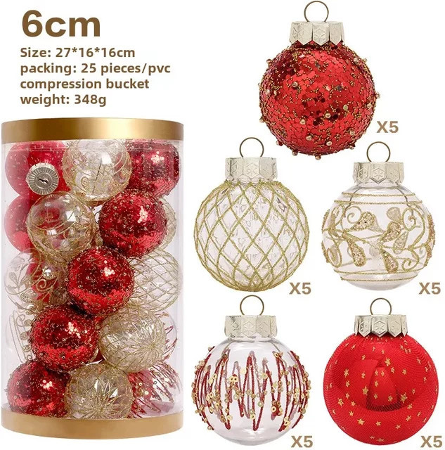 25 Stück Weihnachtskugeln LIJIAO in Rot und Gold, Durchmesser: 6 cm, Weihnachtsbaum Anhänger für Weihnachten und Neujahr - Bild 1