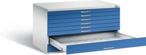 C+P Flachablageschrank Serie 7100_7200 in Enzianblau und Lichtgrau, H x B x T: 76 x 135 x 96 cm - Bild 1