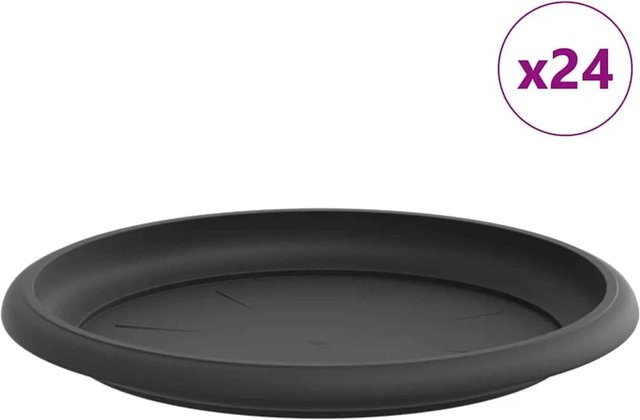 vidaXL Runde Blumenplatten aus Kunststoff, 24 Stück, Schwarz, Durchmesser: 17,5 cm, Höhe: 2 cm - Bild 1