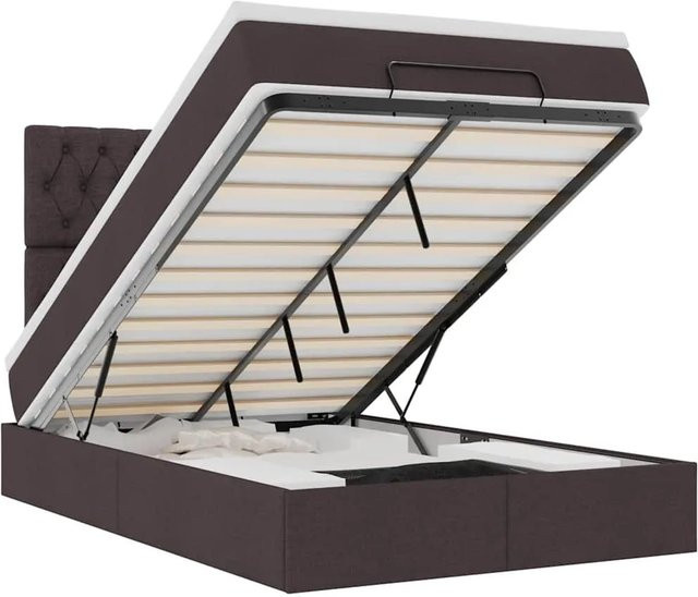 vidaXL Ottoman-Bett mit Matratze, LED-Unterbettbeleuchtung und USB-Ladeport, Dunkelbraun, B/T: 120 x 193 cm - Bild 1