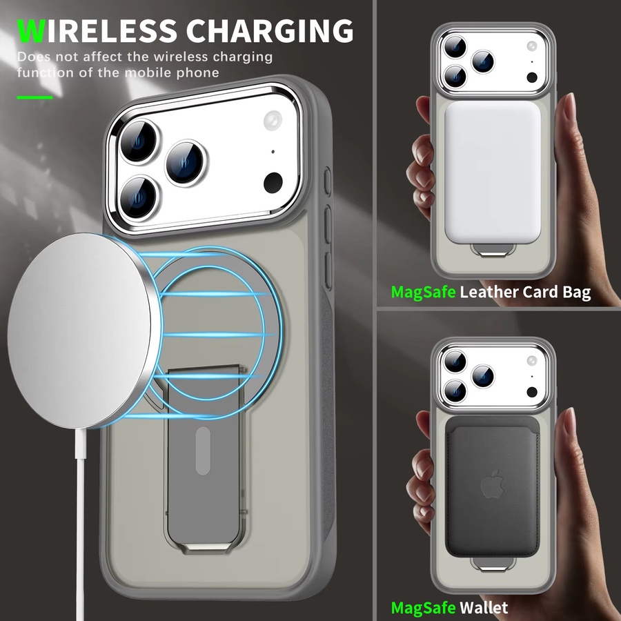 Stoßfeste iPhone Hülle mit MagSafe Wireless Charging und Halterung, matt und durchscheinend, Farbe: Braun, passend für iPhone 17 Pro Max, iPhone 16 Plus, iPhone 15 und iPhone 14 - Bild 5