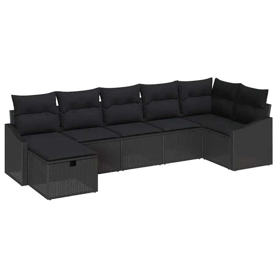 vidaXL Garten-Sofa-Set aus Poly-Rattan in Schwarz mit 7 Teilen und Kissen - Bild 2