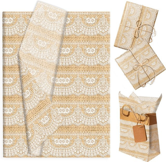 Beiges Seidenpapier mit Leinen-Spitzenmuster für Geschenke, Hochzeiten und Partys - Bild 1