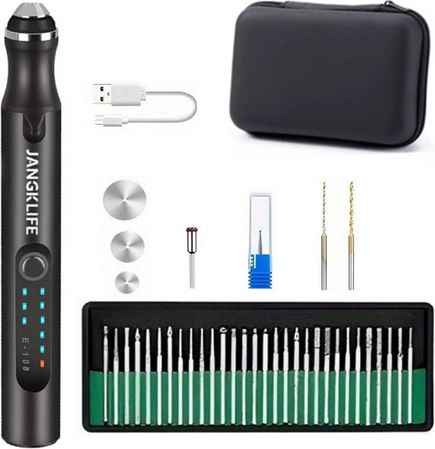 JANGKLIFE Multifunktionales elektrisches Schleifwerkzeug-Set in Schwarz, USB-aufladbar mit Lithium-Ionen-Akku, 3 Geschwindigkeiten von 5000rpm bis 18000rpm zum Schleifen, Schneiden und Polieren - Bild 1