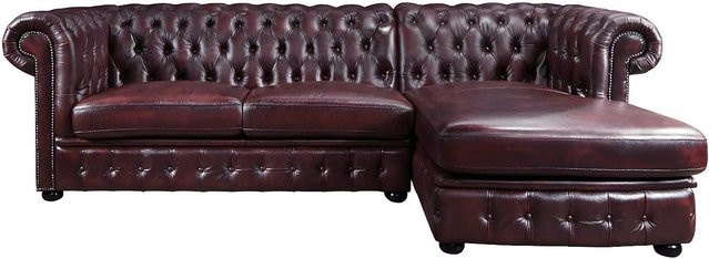 Vente-unique Chesterfield Ecksofa Brenton aus Büffelleder in Bordeaux Rotbraun, Breite: 274 cm - Bild 1