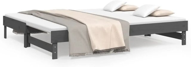 vidaXL Tagesbett ausziehbar aus Massivholz Kiefer in Grau mit Stoffbezug B/T/H: 202,5 x 159,0 x 33,5 cm - Bild 1