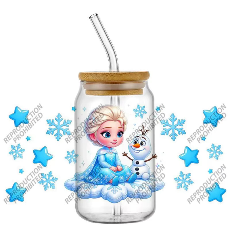 30 Designs Cartoon-Prinzessin Elsa UV DTF Transfer 3D Aufkleber für Glasbecher, Multicolour - Bild 1