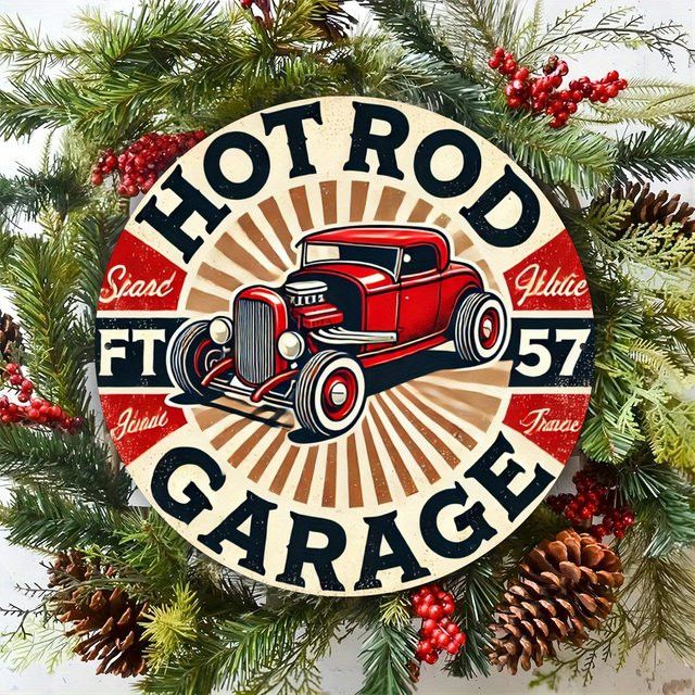 Vintage Hot Rod Garage Schild von Potdemiel aus Eisenfolie, Wandkunst für dein Zuhause, B/H: 20,3 x 20,3 cm - Bild 1