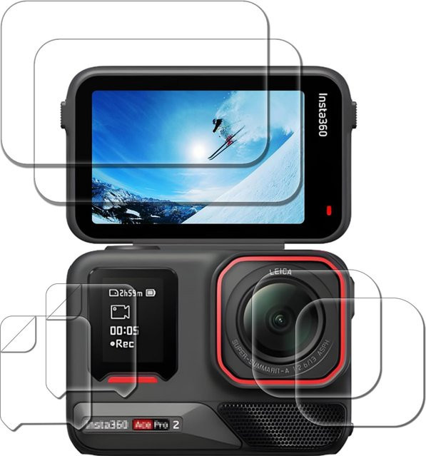 Insta360 Ace Pro 2 Displayschutzfolie Set aus gehärtetem Glas für LCD und Objektiv, 6 Stück, transparent, 0,3mm, 9H Härtegrad, kratzfest - Bild 1