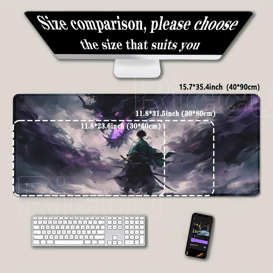 Riccu Mauspad Japanischer Samurai-Krieger Multicolor HD-Druck mit Overlock-Rand für Gamer und Büro - Bild 2