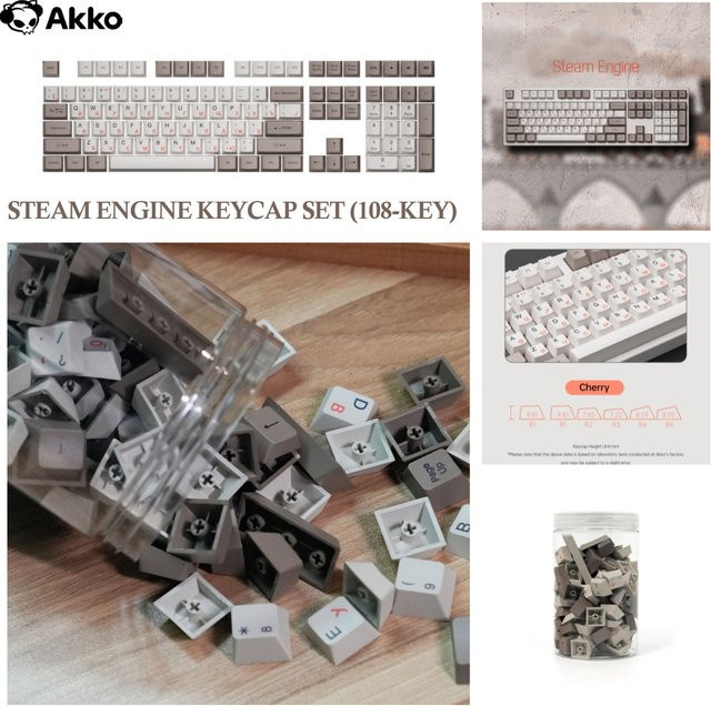 Akko Tastenkappen-Set mit kyrillischen Schriftzeichen in den Profilen ASA, OEM oder Cherry für mechanische Tastaturen, PBT Double Shot, Farben: Schwarz und Beige - Bild 1
