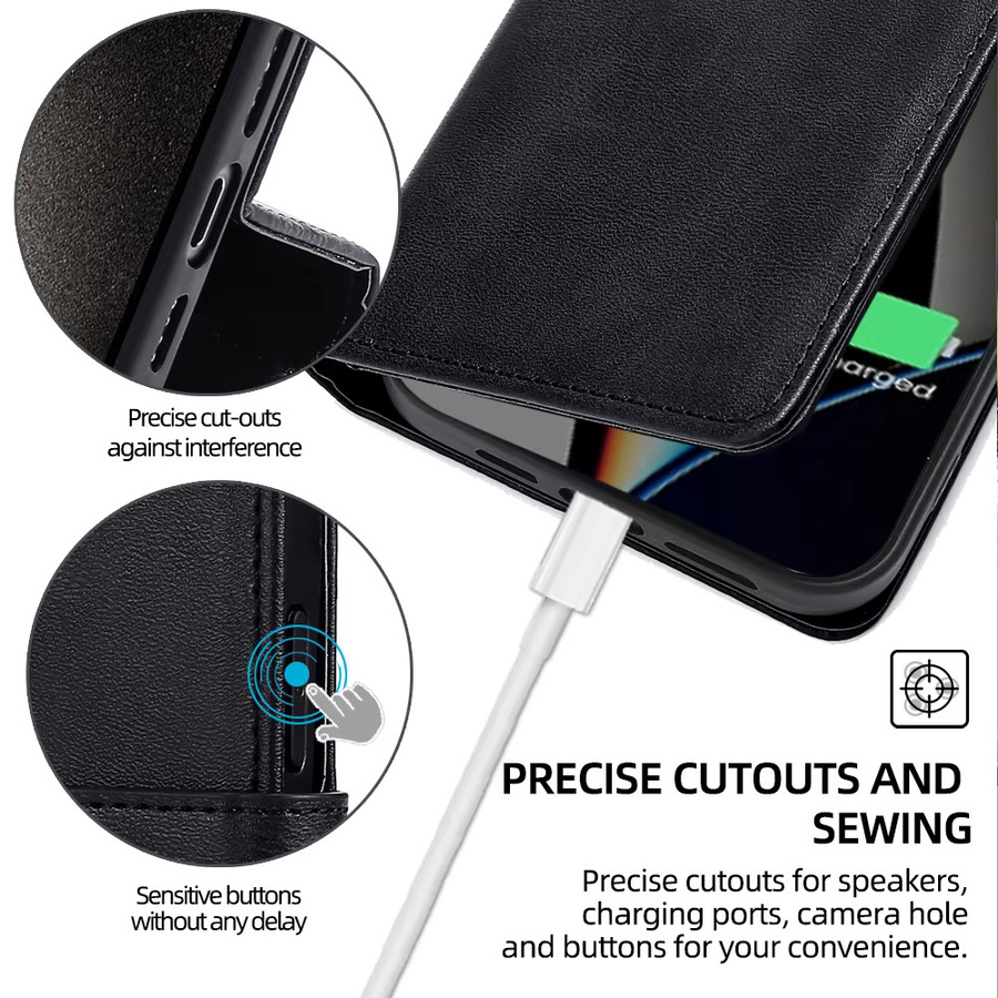 Business Wallet Case Leder Handyhülle mit Magnetschnalle und Kartenfächern für Realme C67 C55 C53 C35 C33 C31 C30S C30 C21Y C25Y C21 C20 in Schwarz oder Blau - Bild 5