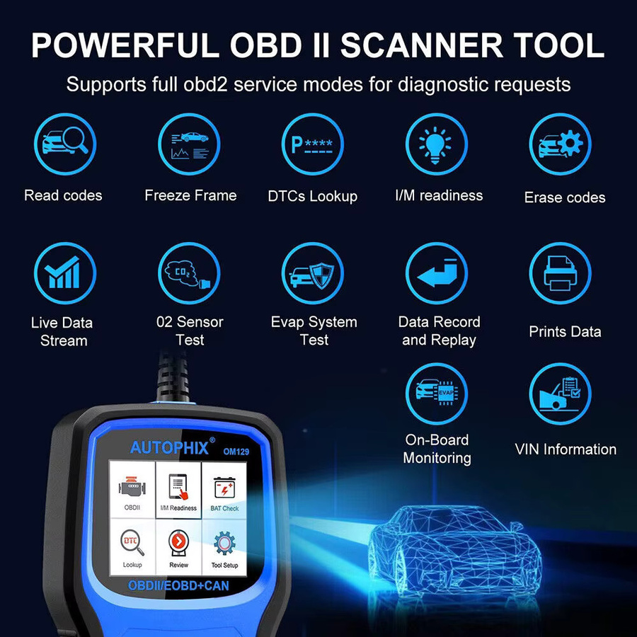 AUTOPHIX OM129 OBD2 Scanner 2-in-1 Batterietester und Motorfehlercode-Lesegerät mit I/M-Bereitschaftsprüfung für alle OBD2-Fahrzeuge ab 1996 - Bild 3