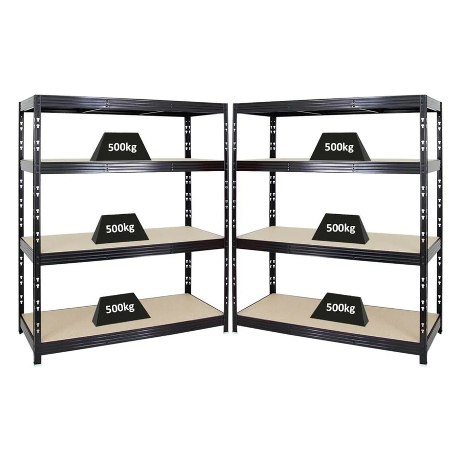 PROREGAL Rhino Schwerlastregal Set 2er Pack Schwarz mit 4 verstellbaren MDF-Ebenen, H x B x T: 180 x 160 x 60 cm - Bild 2