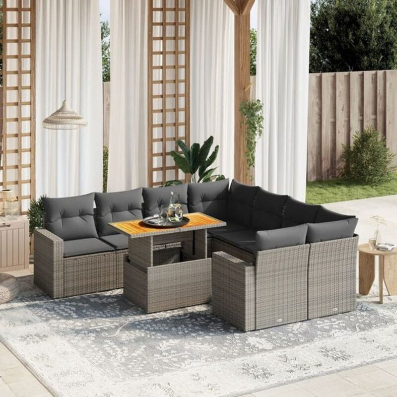9-tlg. Garten-Sofagarnitur aus Poly-Rattan in Grau mit Kissen von vidaxl im modernen Design - Bild 1