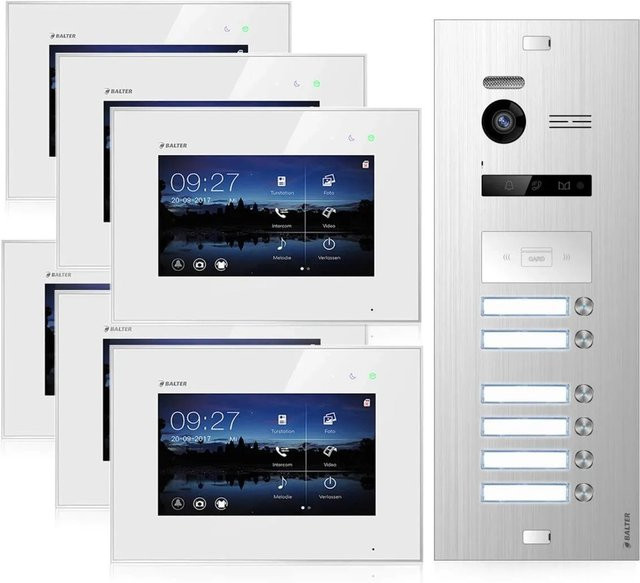 Balter EVO Video-Türsprechanlage für 6 Familienhäuser mit 6x 7 Zoll Monitoren in Silber-Weiß - Bild 1
